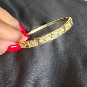 Gold Textured Bangle Bracelet with Stud Details